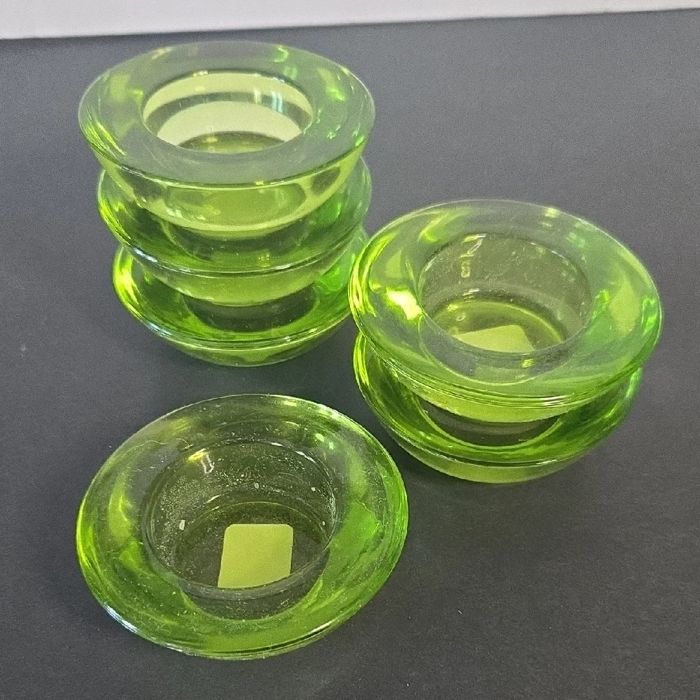 Crate & Barrel Glass Green Tealight Votive Candle Holders Set of 6